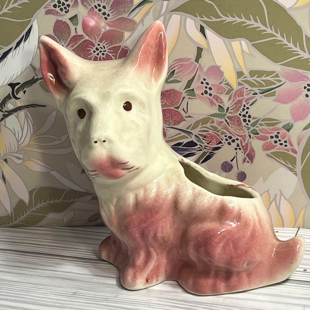WoW! Sweet MCM Pink Doggie Dreams Westie Scottie Planter No Chips Or Cracks
